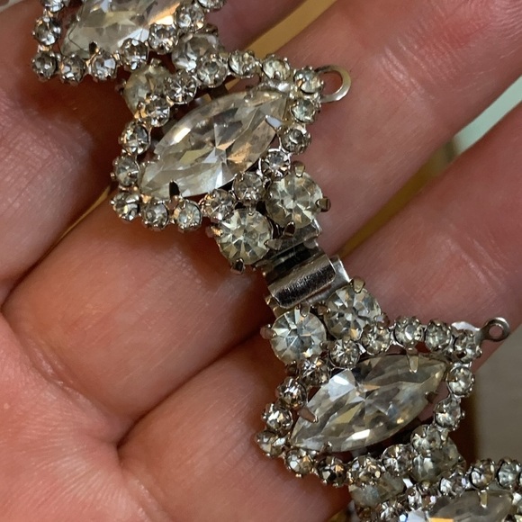 Albert Weiss Silver Vintage Rhinestone Marquise Stone Statement Wedding Bracelet - Picture 14 of 17